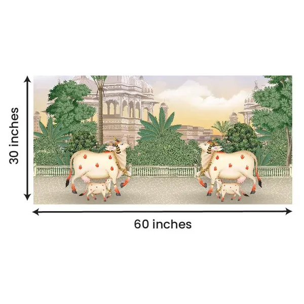 Multicolour_Beautiful_Cow_And_Calf_Pichwai_Canvas_Painting_Wall_Frame_Wall_Decor_|_Modern_Art_Canvas_Painting_(Ready_To_Hang)_(60_By_30_Inches)