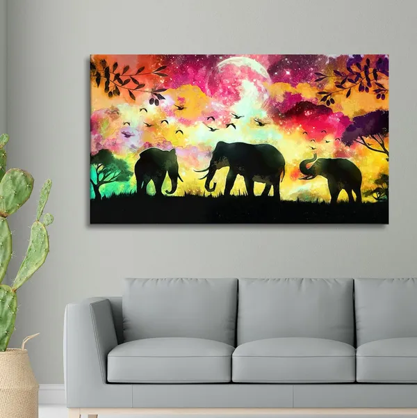 Multicolour_Beautiful_Multi_Colour_Elephant_Painting_Wall_Frame_Wall_Decor_For_Living_Room,_Modern_Art_Painting_(Ready_To_Hang)_(48_By_24_Inches)