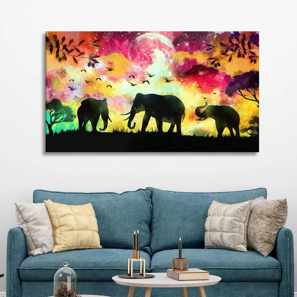 Multicolour_Beautiful_Multi_Colour_Elephant_Painting_Wall_Frame_Wall_Decor_For_Living_Room,_Modern_Art_Painting_(Ready_To_Hang)_(48_By_24_Inches)