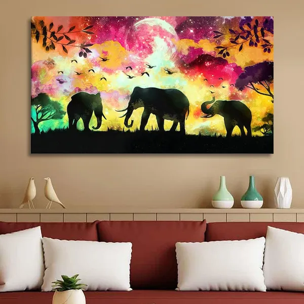 Multicolour_Beautiful_Multi_Colour_Elephant_Painting_Wall_Frame_Wall_Decor_For_Living_Room,_Modern_Art_Painting_(Ready_To_Hang)_(48_By_24_Inches)