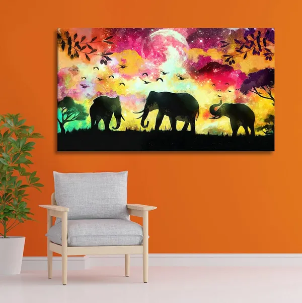 Multicolour_Beautiful_Multi_Colour_Elephant_Painting_Wall_Frame_Wall_Decor_For_Living_Room,_Modern_Art_Painting_(Ready_To_Hang)_(48_By_24_Inches)