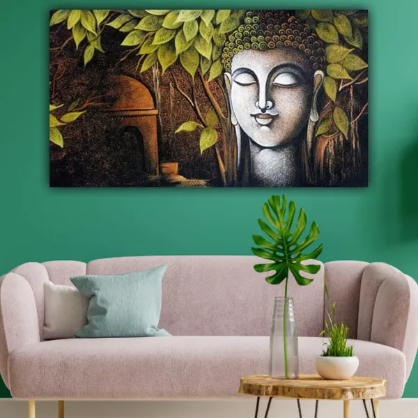 Multicolour_Lord_Buddha_Painting_Canvas_Wall_Frame_|_Canvas_Painting_|_Meditating_Buddha_Painting_|_Large_Size_Painting_(With_Wooden_Frame)_(60_By_30_Inches)