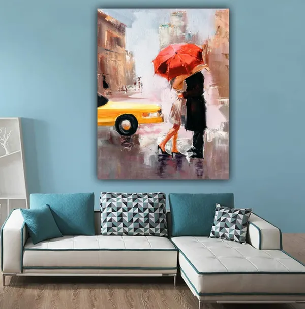 Multicolour_Beautiful_Couple_Under_The_Red_Umbrella_On_Street_Canvas_Abstract_Modern_Art_Painting_For_Living_Room_(With_Frame)_(18_By_24_Inches)