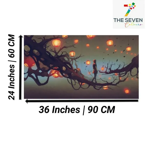 Multicolour_Girl_Walking_On_Tree_Branch_Lit_Lanterns_Beautiful_Abstract_Modern_Wall_Art_Canvas_Painting_Frame_For_Living_Room_|_Bedroom_(With_Frame)_(36_By_24_Inches)