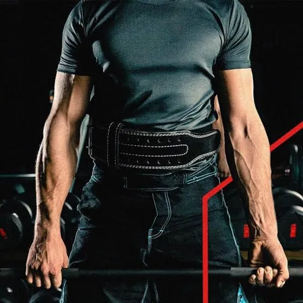 Black_Weight_Lifting_Belt_Vegan_Leather_Back_Support_Gym_Belt,_Lever_Belt_For_Athletes_With_Adjustable_Holes_Suitable_For_Men_&_Womens_For_All_Waist_Sizes_|_Wightlifting_Powerlifting_Bodybuilding_Deadlift_Gym_Workout_Sqaut_Training_(Men_&_Womens)