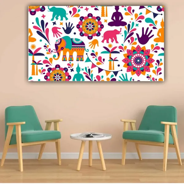 Multicolour_Beautiful_Madhubani_Paintings_Modern_Wall_Art_Decor_Canvas_Painting_For_Living_Room_|_Bedroom_|_Office_Walls_(With_Frame)_(48_By_24_Inches)