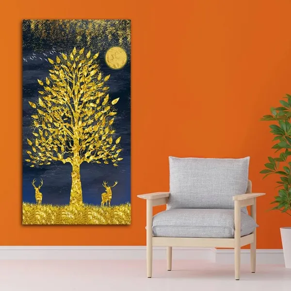 Multicolour_Beautiful_Landscape_Golden_Deers_Under_Golden_Tree_Canvas_Painting_Wall_Frame_Wall_Decor_For_Living_Room,_Modern_Art_Painting_(Ready_To_Hang)_(24_By_48_Inches)