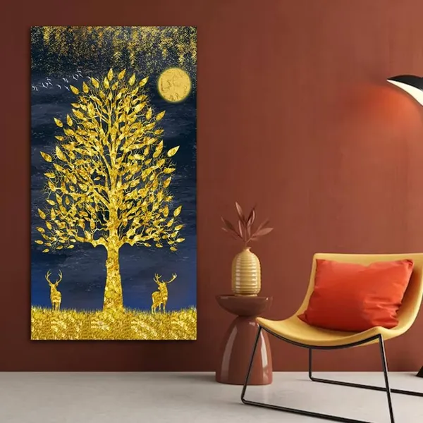 Multicolour_Beautiful_Landscape_Golden_Deers_Under_Golden_Tree_Canvas_Painting_Wall_Frame_Wall_Decor_For_Living_Room,_Modern_Art_Painting_(Ready_To_Hang)_(24_By_48_Inches)