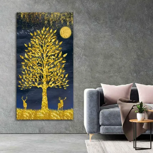 Multicolour_Beautiful_Landscape_Golden_Deers_Under_Golden_Tree_Canvas_Painting_Wall_Frame_Wall_Decor_For_Living_Room,_Modern_Art_Painting_(Ready_To_Hang)_(24_By_48_Inches)