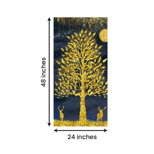 Multicolour_Beautiful_Landscape_Golden_Deers_Under_Golden_Tree_Canvas_Painting_Wall_Frame_Wall_Decor_For_Living_Room,_Modern_Art_Painting_(Ready_To_Hang)_(24_By_48_Inches)