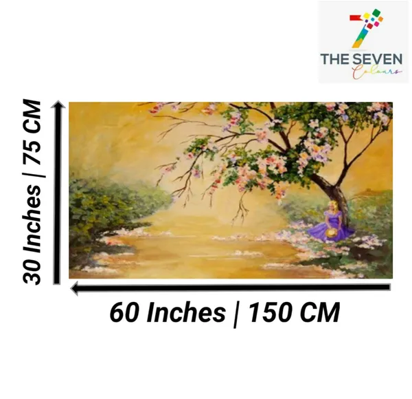 Multicolour_Beautiful_Blooming_Tree_And_A_Princess_Near_A_River_Bank_Autumn_Forest_Landscape_Canvas_Paintings_Big_Large_Size_Abstract_Modern_Art_(With_Wooden_Frame)_(60_By_30_Inches)