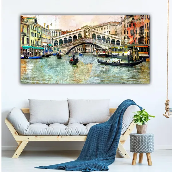 Multicolour_Beautiful_Rialto_Bridge_Canvas_Paintings_For_Living_Room_|_Bedroom_(With_Frame)_(48_By_24_Inches)