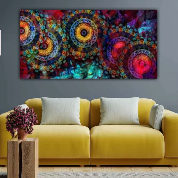 Multicolour_Beautiful_Painting_Vintage_Ancient_Indian_Vedic_Design_Abstract_Big_Large_Size_Paintings_Frame_For_Positive_Vibes_|_Wall_Decor_(With_Frame)_(48_By_24_Inches_|_120_By_60_Cm)