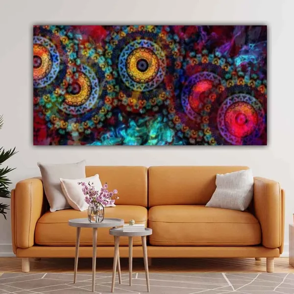 Multicolour_Beautiful_Painting_Vintage_Ancient_Indian_Vedic_Design_Abstract_Big_Large_Size_Paintings_Frame_For_Positive_Vibes_|_Wall_Decor_(With_Frame)_(48_By_24_Inches_|_120_By_60_Cm)
