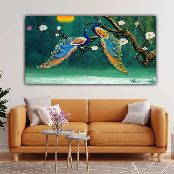 Multicolour_Beautiful_Peacocks_Painting_For_Living_Room_Wall_Decoration_Big_Large_Size_Photo_Frame_Abstract_Modern_Art_Paintings_(With_Frame)_(48_By_24_Inches_|_120_By_60_Cm)