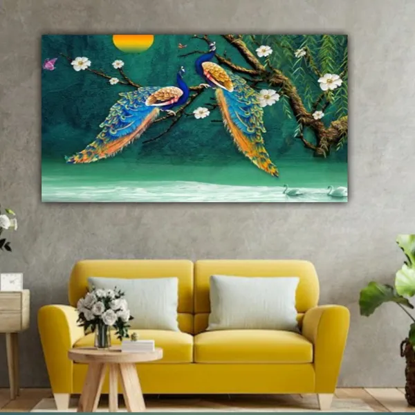 Multicolour_Beautiful_Peacocks_Painting_For_Living_Room_Wall_Decoration_Big_Large_Size_Photo_Frame_Abstract_Modern_Art_Paintings_(With_Frame)_(48_By_24_Inches_|_120_By_60_Cm)