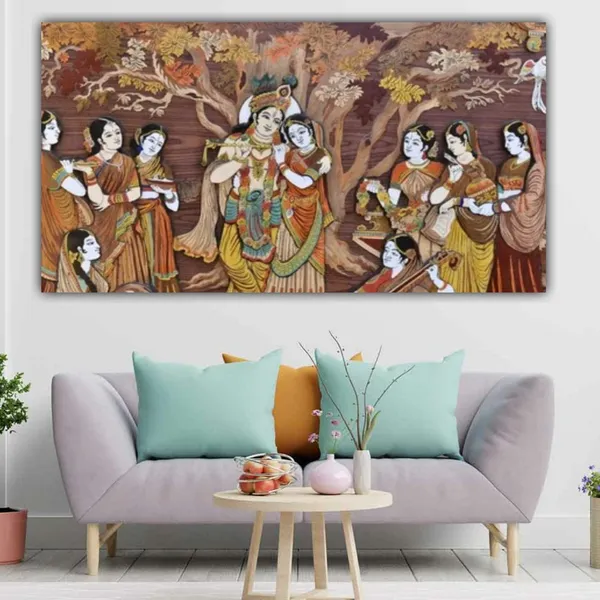 Multicolour_Beautiful_Canvas_Madhubani_Radha_Krishna_Painting_With_Frame_For_Living_Room_Wall_Decor_Big_Size_Large_Photo_Home_(60_By_30_Inches)