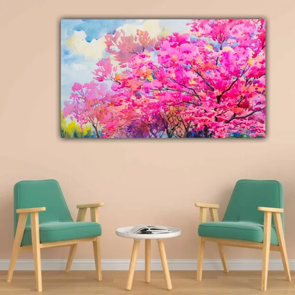 Multicolour_Beautiful_Pink_Flower_Tree_Canvas_Landscape_Paintings_Abstract_Modern_Wall_Art_Decor_Painting_Frame_For_Living_Room_(With_Frame)_(48_By_24_Inches_|_120_By_60_Cm)