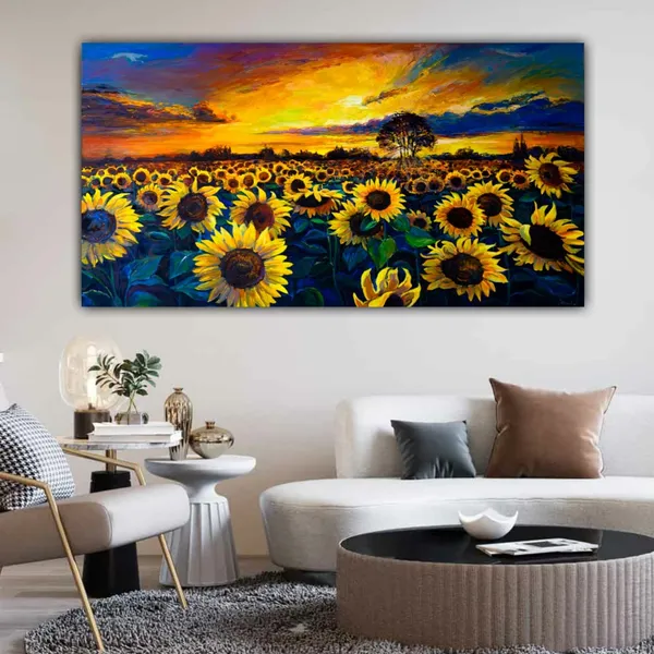 Multicolour_Canvas_Paintings_For_Living_Room_Beautiful_Sunflower_Field_Abstract_Design_Wall_Art_Painting_(With_Frame)_(48_By_24_Inches)