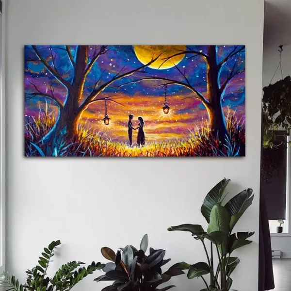 Multicolour_Landscape_Couples_Canvas_Painting_Wall_Frame_Wall_Decor_For_Living_Room_|_Couples_In_Night_Sky_Painting_(Ready_To_Hang)_(48_By_24_Inches)