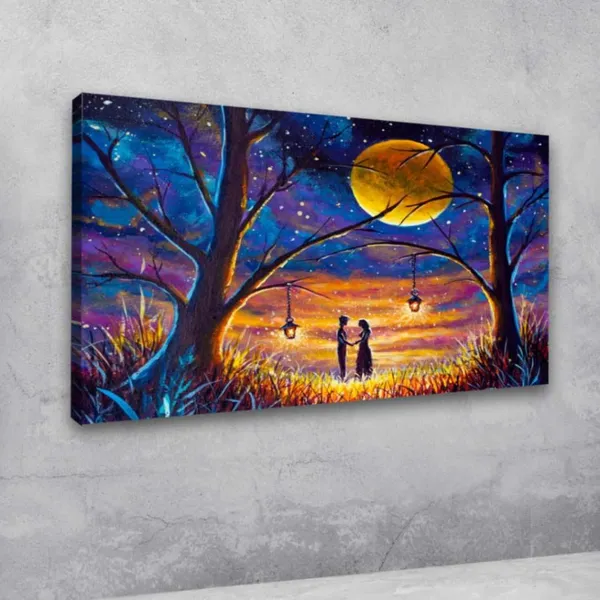 Multicolour_Landscape_Couples_Canvas_Painting_Wall_Frame_Wall_Decor_For_Living_Room_|_Couples_In_Night_Sky_Painting_(Ready_To_Hang)_(48_By_24_Inches)