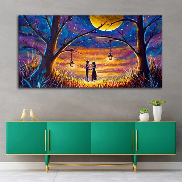 Multicolour_Landscape_Couples_Canvas_Painting_Wall_Frame_Wall_Decor_For_Living_Room_|_Couples_In_Night_Sky_Painting_(Ready_To_Hang)_(48_By_24_Inches)