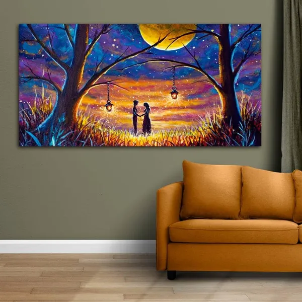 Multicolour_Landscape_Couples_Canvas_Painting_Wall_Frame_Wall_Decor_For_Living_Room_|_Couples_In_Night_Sky_Painting_(Ready_To_Hang)_(48_By_24_Inches)
