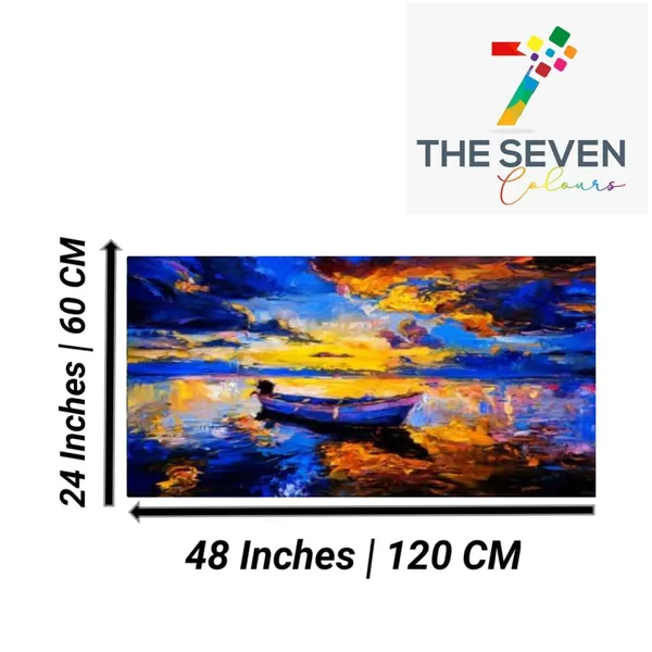 Multicolour_Beautiful_Sunset_And_Boat_Near_River_Landscape_Painting_Canvas_Abstract_Modern_Art_Big_Large_Size_Photo_Frame_For_Wall_Decor_Living_Room_(With_Frame)_(48_By_24_Inches)