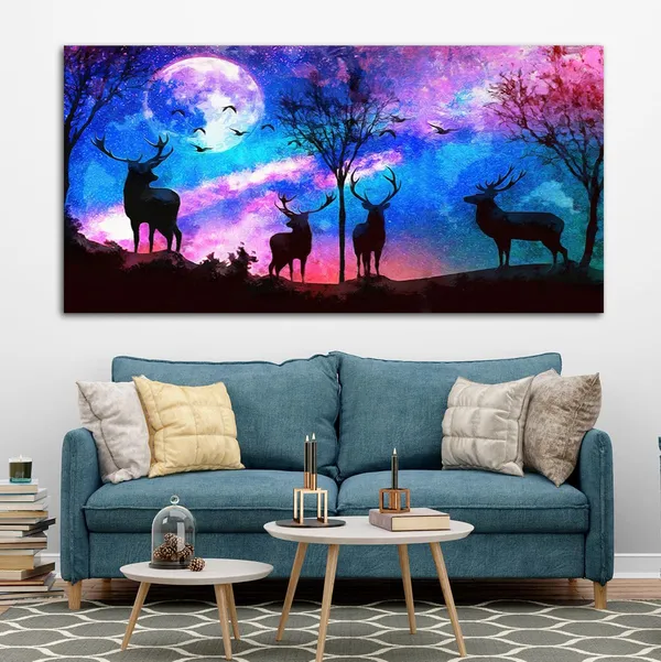 Multicolour_Beautiful_Deer_In_Forest_Canvas_Painting_Wall_Frame_Wall_Decor_For_Living_Room_|_Modern_Art_Canvas_Painting_(Ready_To_Hang)_(60_By_30_Inches)