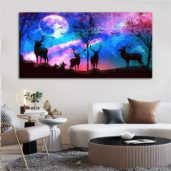 Multicolour_Beautiful_Deer_In_Forest_Canvas_Painting_Wall_Frame_Wall_Decor_For_Living_Room_|_Modern_Art_Canvas_Painting_(Ready_To_Hang)_(60_By_30_Inches)