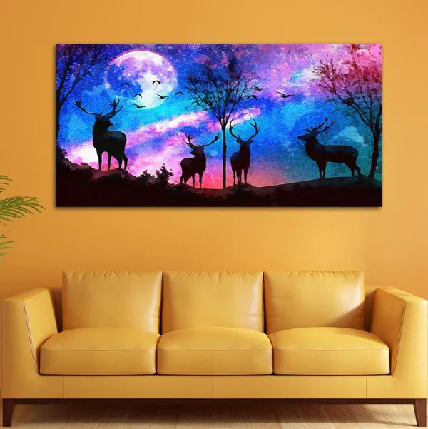 Multicolour_Beautiful_Deer_In_Forest_Canvas_Painting_Wall_Frame_Wall_Decor_For_Living_Room_|_Modern_Art_Canvas_Painting_(Ready_To_Hang)_(60_By_30_Inches)