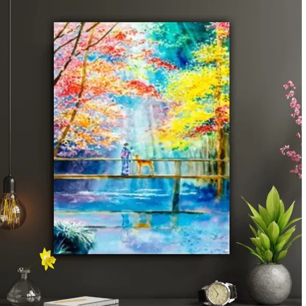 Multicolour_Beautiful_Canvas_Painting_A_Girl_And_A_Deer_On_An_Autumn_Forest_Breeze_Landscape_Modern_Wall_Art_Decor_Big_Large_Size_Paintings_(With_Frame)_(18_By_24_Inches)