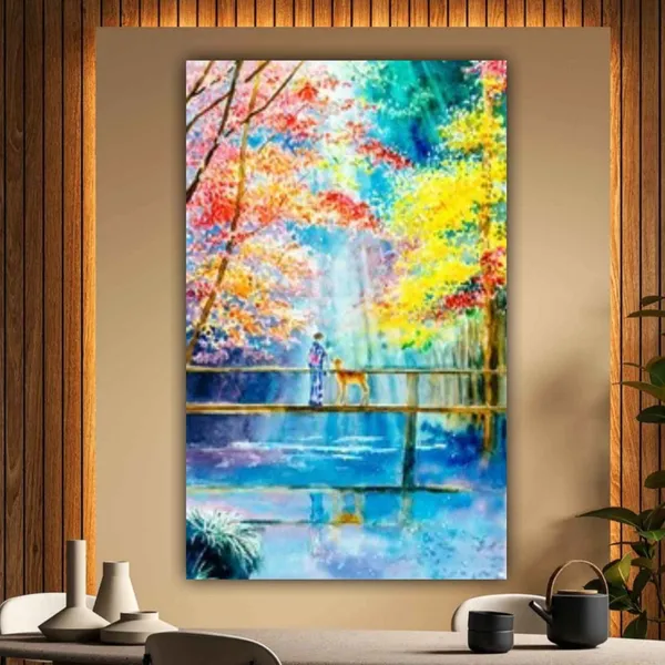 Multicolour_Beautiful_Canvas_Painting_A_Girl_And_A_Deer_On_An_Autumn_Forest_Breeze_Landscape_Modern_Wall_Art_Decor_Big_Large_Size_Paintings_(With_Frame)_(18_By_24_Inches)