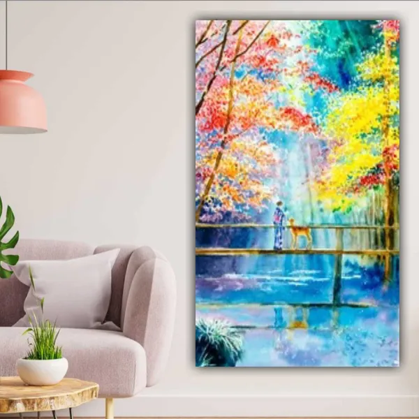 Multicolour_Beautiful_Canvas_Painting_A_Girl_And_A_Deer_On_An_Autumn_Forest_Breeze_Landscape_Modern_Wall_Art_Decor_Big_Large_Size_Paintings_(With_Frame)_(18_By_24_Inches)