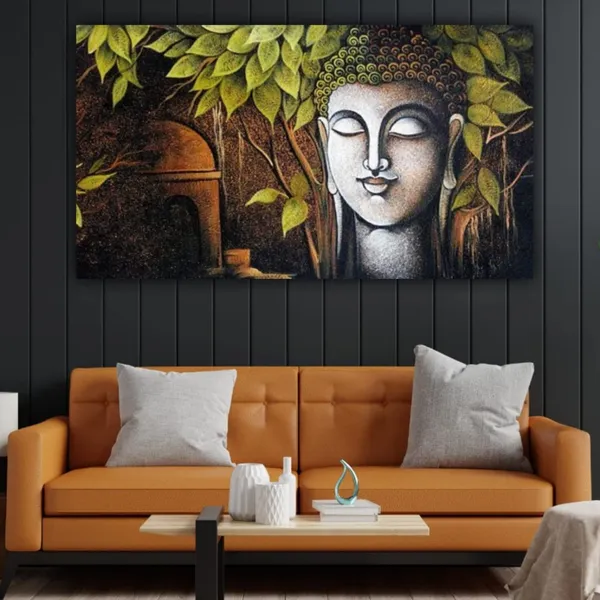 Multicolour_Beautiful_Meditating_Buddha_Painting_Under_Bodhi_Tree_Canvas_Abstract_Modern_Wall_Art_Decor_Big_Large_Size_Paintings_For_Living_Room_(With_Frame)_(48_By_24_Inches)