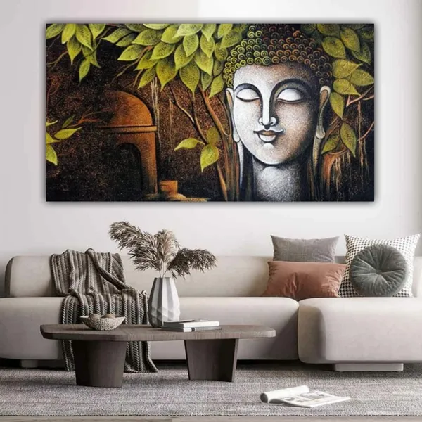 Multicolour_Beautiful_Meditating_Buddha_Painting_Under_Bodhi_Tree_Canvas_Abstract_Modern_Wall_Art_Decor_Big_Large_Size_Paintings_For_Living_Room_(With_Frame)_(48_By_24_Inches)
