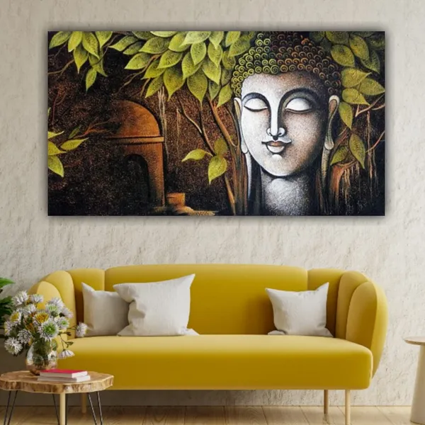 Multicolour_Beautiful_Meditating_Buddha_Painting_Under_Bodhi_Tree_Canvas_Abstract_Modern_Wall_Art_Decor_Big_Large_Size_Paintings_For_Living_Room_(With_Frame)_(48_By_24_Inches)