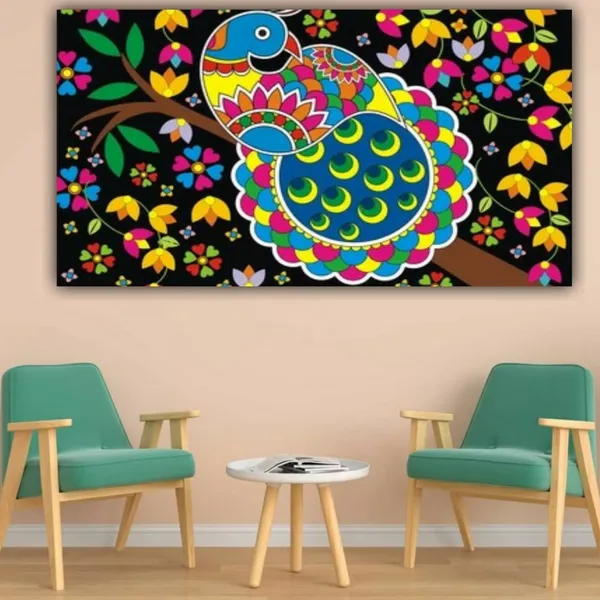 Multicolour_Beautiful_Peacock_Madhubani_Paintings_Canvas_Abstract_Modern_Wall_Decor_Madhubani_Art_Big_Large_Size_Paintings_For_Living_Room_(With_Frame)_(48_By_24_Inches)