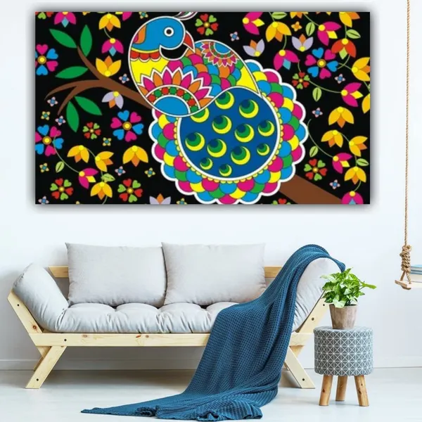 Multicolour_Beautiful_Peacock_Madhubani_Paintings_Canvas_Abstract_Modern_Wall_Decor_Madhubani_Art_Big_Large_Size_Paintings_For_Living_Room_(With_Frame)_(48_By_24_Inches)