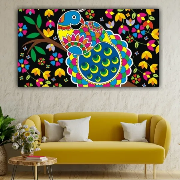 Multicolour_Beautiful_Peacock_Madhubani_Paintings_Canvas_Abstract_Modern_Wall_Decor_Madhubani_Art_Big_Large_Size_Paintings_For_Living_Room_(With_Frame)_(48_By_24_Inches)