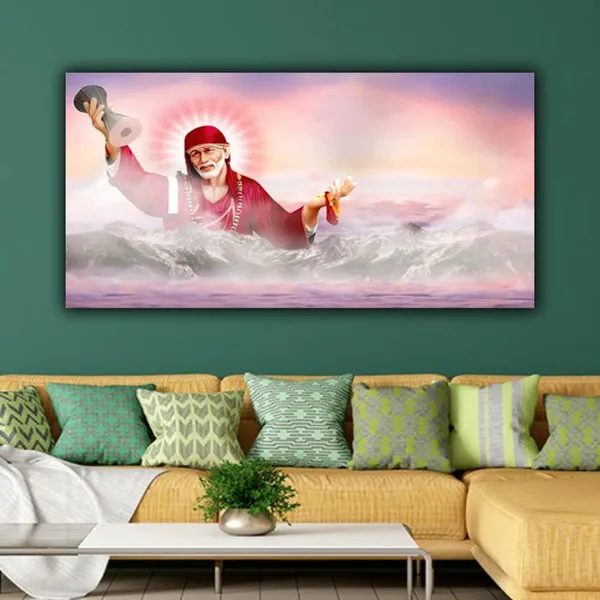 Multicolour_Beautiful_Canvas_Sai_Baba_Painting_Photo_Frame_For_Living_Room_Large_Size_(With_Frame)_(60_By_30_Inches)