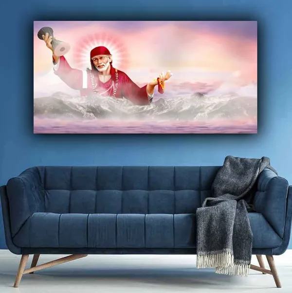 Multicolour_Beautiful_Canvas_Sai_Baba_Painting_Photo_Frame_For_Living_Room_Large_Size_(With_Frame)_(60_By_30_Inches)