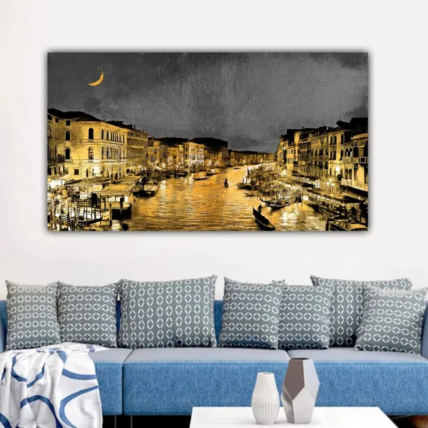 Multicolour_Beautiful_Venice_City_Italy_Night_Landscape_Painting_Canvas_Modern_Wall_Art_Decor_Big_Large_Size_Paintings_For_Living_Room_(With_Frame)_(60_By_30_Inches_|_150_By_75_Cm)