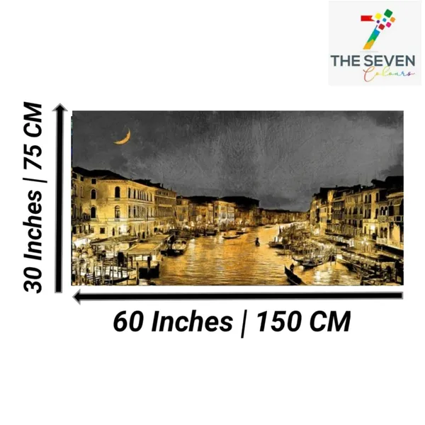 Multicolour_Beautiful_Venice_City_Italy_Night_Landscape_Painting_Canvas_Modern_Wall_Art_Decor_Big_Large_Size_Paintings_For_Living_Room_(With_Frame)_(60_By_30_Inches_|_150_By_75_Cm)