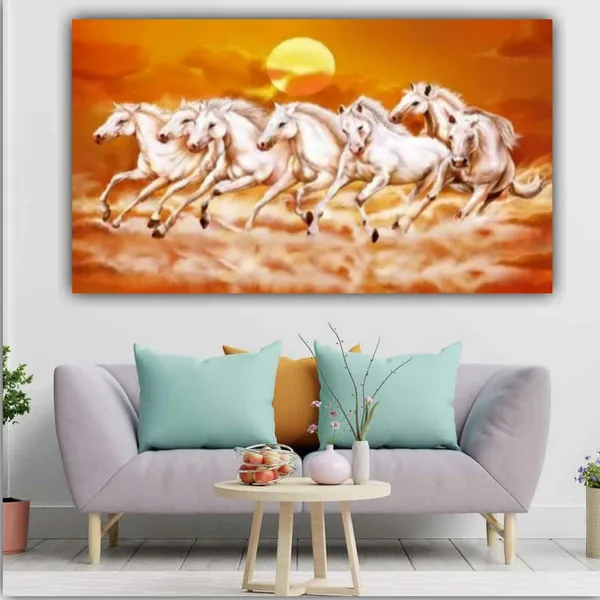 Multicolour_Beautiful_White_Running_7_Horses_Vastu_Painting_Frame_For_Living_Room_Wall_Decoration_Big_Large_Size_Canvas_Modern_Wall_Arts_For_Home_Decors_|_Gifts_(48X24_Inches)