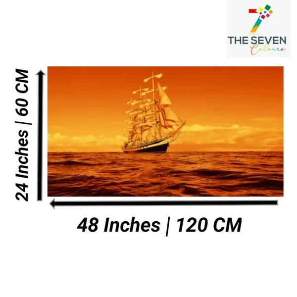 Multicolour_Beautiful_Canvas_Paintings_Sailing_Ship_In_A_Golden_Sunset_For_Living_Room_(With_Frame)_(48_By_24_Inches)