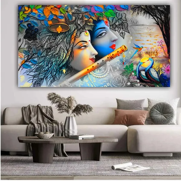 Multicolour_Beautiful_Wall_Art_Krishna_And_Radha_Canvas_Painting_For_Living_Room_(With_Frame)_(36_X_24_Inches)(Multi_Colour)