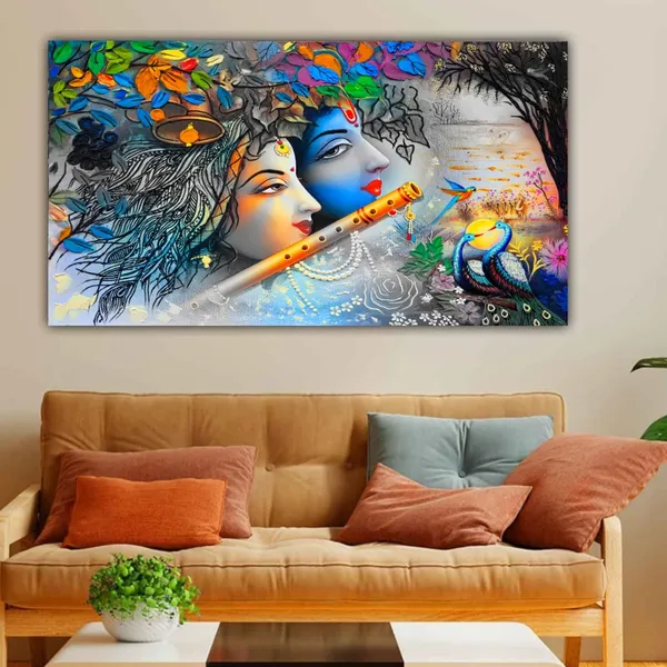 Multicolour_Beautiful_Wall_Art_Krishna_And_Radha_Canvas_Painting_For_Living_Room_(With_Frame)_(36_X_24_Inches)(Multi_Colour)