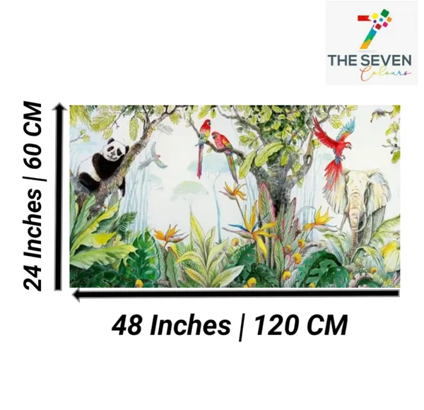 Multicolour_Beautiful_Canvas_Painting_Wildlife_Animals_And_A_Sleeping_Panda_In_A_Forest_Jungle_Landscape_Abstract_Modern_Wall_Art_Big_Large_Size_Paintings_(With_Frame)_(48_By_24_Inches)