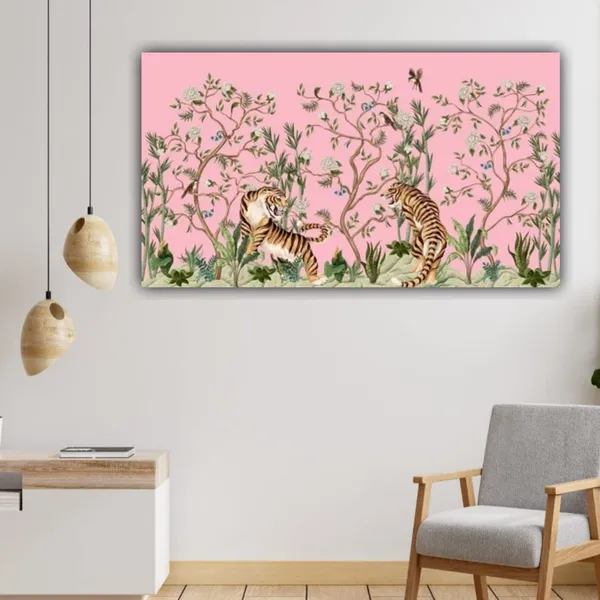 Multicolour_Beautiful_Pink_Oriental_Tigers_Landscape_Paintings_Canvas_Abstract_Modern_Wall_Art_Decor_Big_Large_Size_Painting_For_Living_Room_(With_Frame)_(48_By_24_Inches)